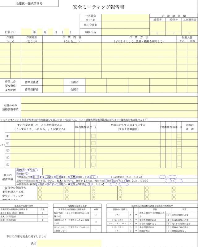 安全ミーティング報告書の記入例・書き方