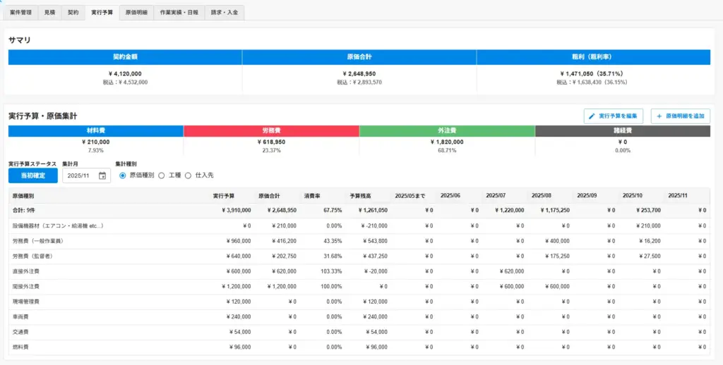 サクミル実効予算サンプル画面